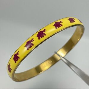 J. Crew Yellow Enamel Bangle Bracelet Lucky Elephant Gold Tone Boho Classic